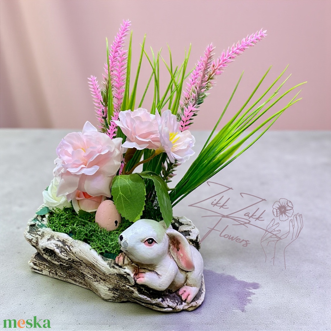 Húsvéti Nyuszi Virágkompozíció � Faág Kaspóban - ünnepi díszek, dekorációk - húsvéti díszek és dekorációk - húsvéti asztaldíszek - Meska.hu