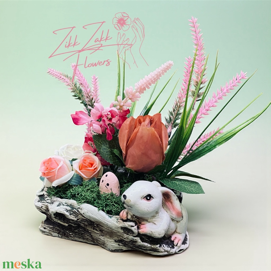 Húsvéti Nyuszi Kompozíció � Rózsás Tavaszi Dísz - ünnepi díszek, dekorációk - húsvéti díszek és dekorációk - húsvéti asztaldíszek - Meska.hu