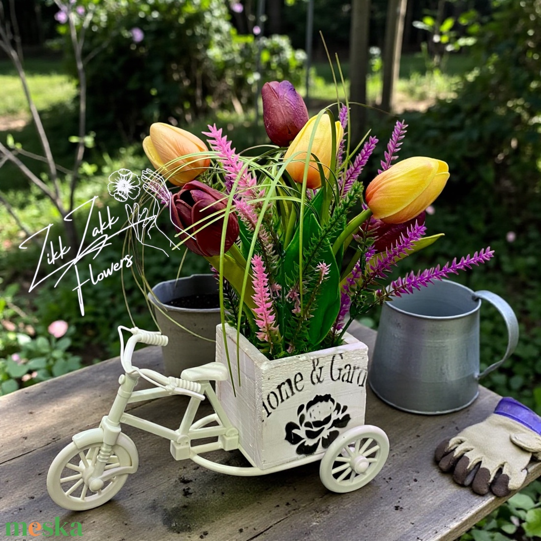 Tavaszi Tulipán Kompozíció � Vintage Biciklis Kaspó - ünnepi díszek, dekorációk - húsvéti díszek és dekorációk - húsvéti asztaldíszek - Meska.hu