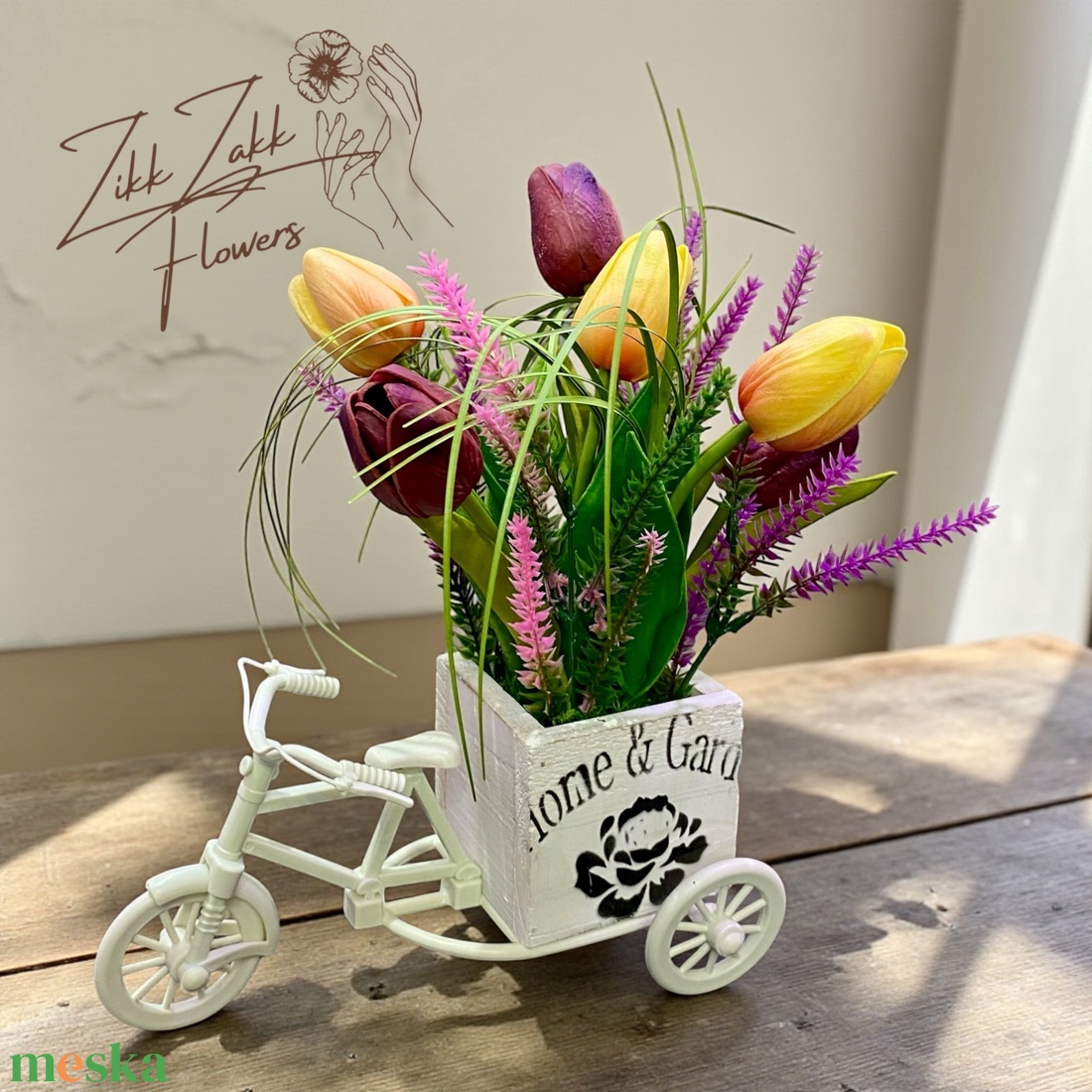 Tavaszi Tulipán Kompozíció � Vintage Biciklis Kaspó - ünnepi díszek, dekorációk - húsvéti díszek és dekorációk - húsvéti asztaldíszek - Meska.hu