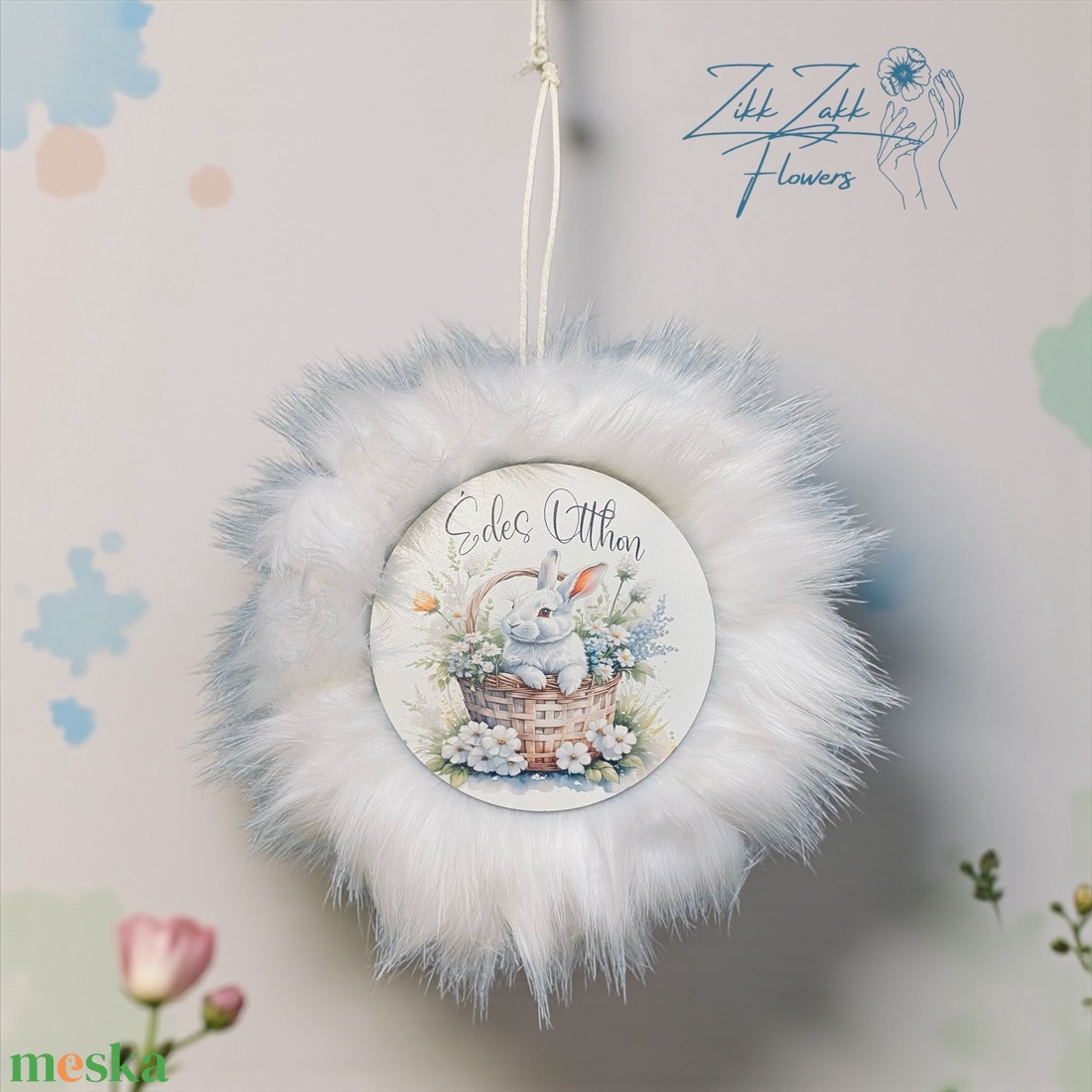 Prémium Húsvéti Ajtódísz � Édes Otthon Nyuszival - ünnepi díszek, dekorációk - húsvéti díszek és dekorációk - húsvéti ajtódísz, kopogtató - Meska.hu