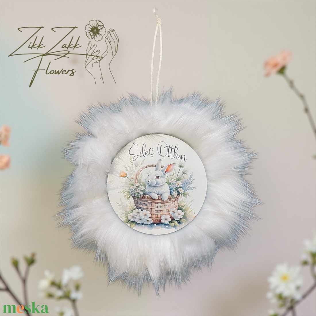 Prémium Húsvéti Ajtódísz � Édes Otthon Nyuszival - ünnepi díszek, dekorációk - húsvéti díszek és dekorációk - húsvéti ajtódísz, kopogtató - Meska.hu