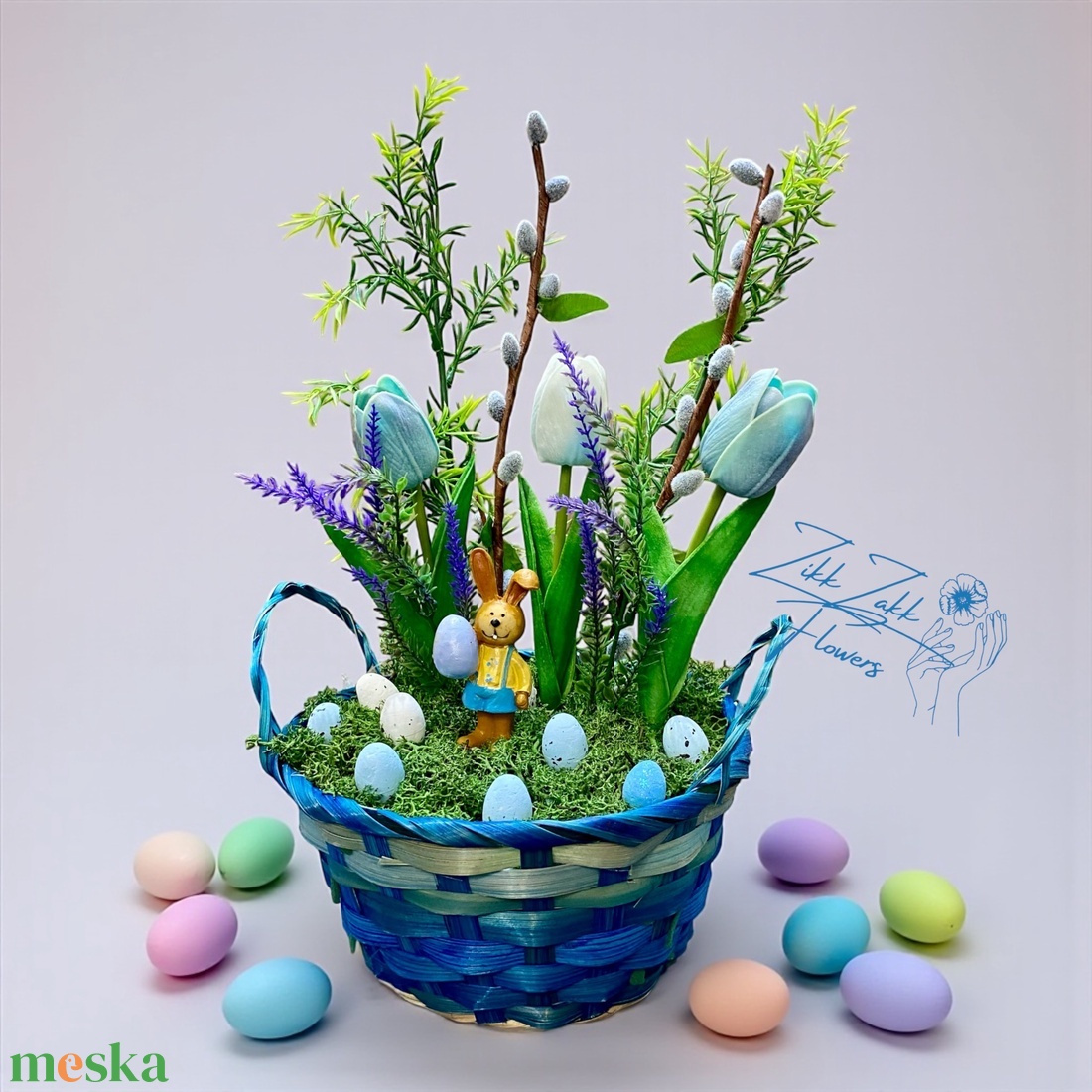 Húsvéti Kosaras Kompozíció � Kék Tavaszi Dísz - ünnepi díszek, dekorációk - húsvéti díszek és dekorációk - húsvéti asztaldíszek - Meska.hu