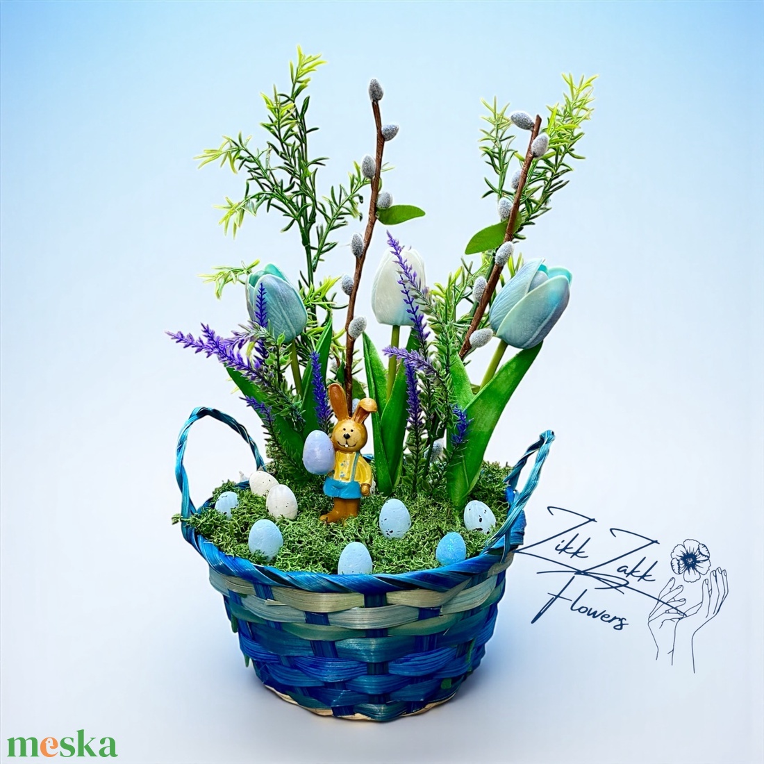 Húsvéti Kosaras Kompozíció � Kék Tavaszi Dísz - ünnepi díszek, dekorációk - húsvéti díszek és dekorációk - húsvéti asztaldíszek - Meska.hu