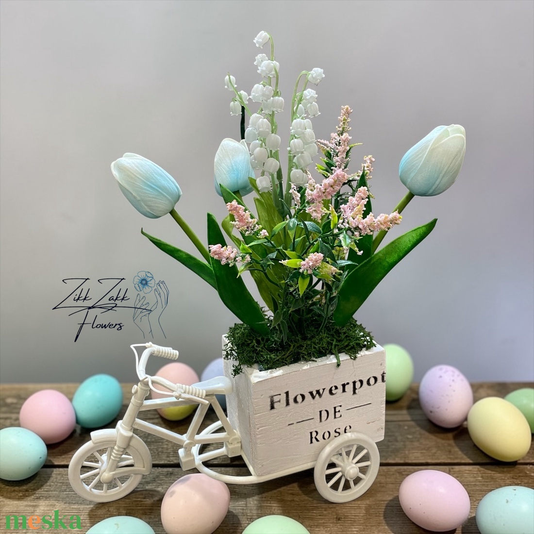 Vintage Biciklis Virágtartó � Tavaszi Kompozíció - ünnepi díszek, dekorációk - húsvéti díszek és dekorációk - húsvéti asztaldíszek - Meska.hu