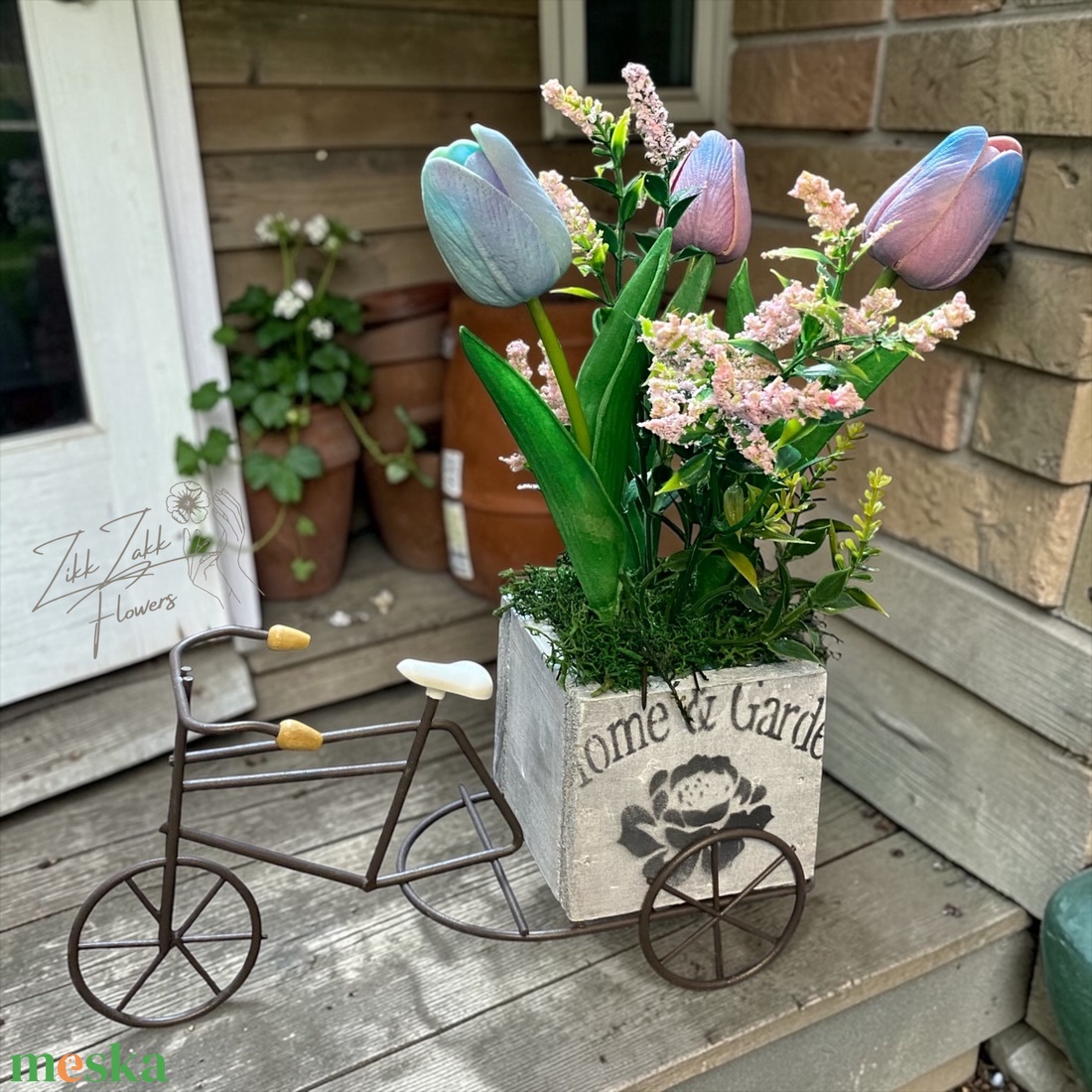 Vintage Kerékpáros Virágdísz � Tulipános Dekor - otthon & életmód - dekoráció - asztal és polc dekoráció - asztaldísz - Meska.hu