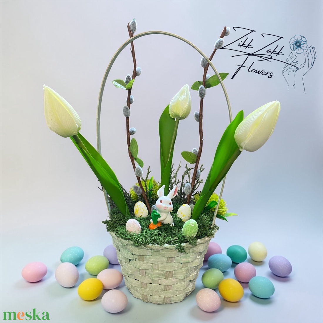 Tulipános Húsvéti Kosár � Nyuszis Dekor - ünnepi díszek, dekorációk - húsvéti díszek és dekorációk - húsvéti asztaldíszek - Meska.hu