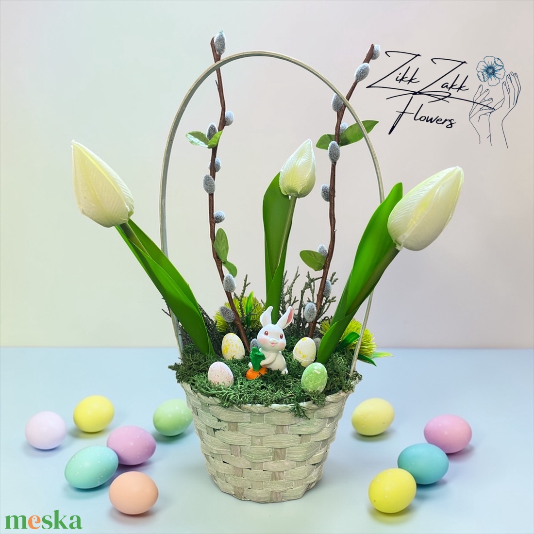 Tulipános Húsvéti Kosár � Nyuszis Dekor - ünnepi díszek, dekorációk - húsvéti díszek és dekorációk - húsvéti asztaldíszek - Meska.hu