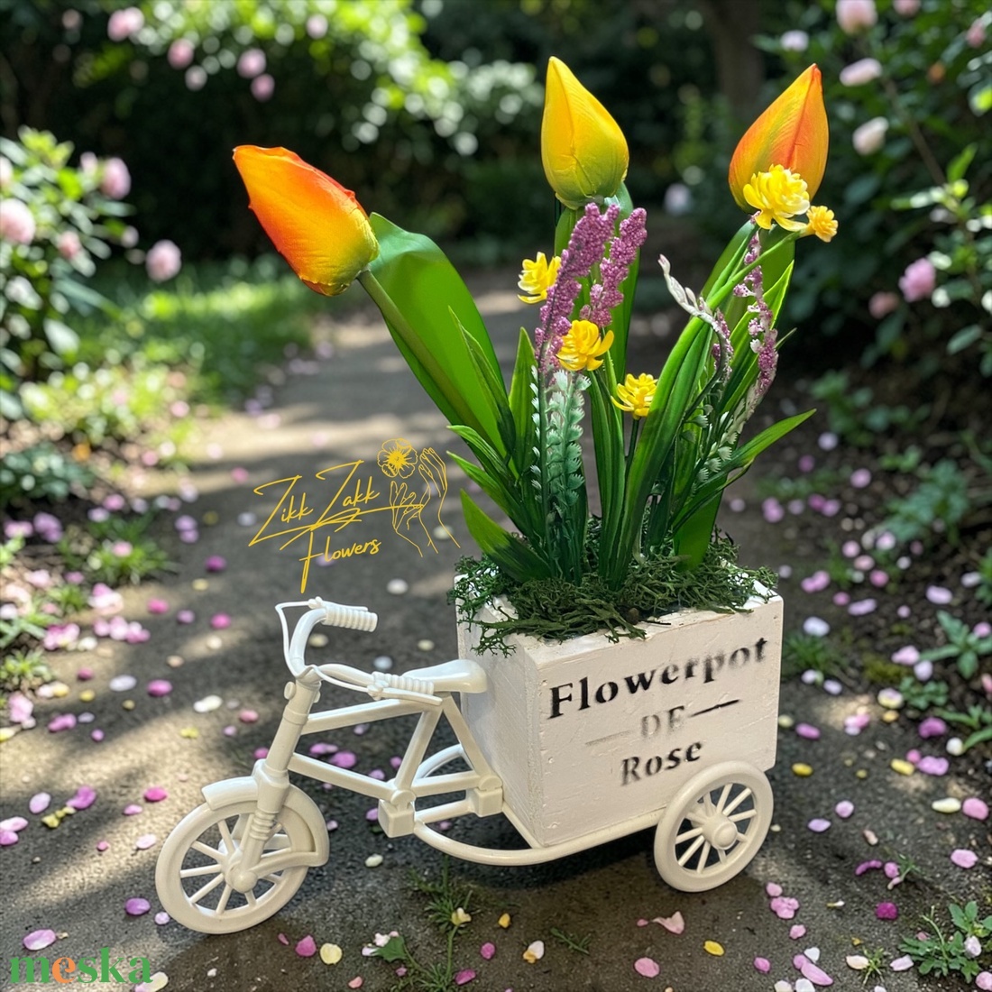 Vintage Biciklis Tulipános Asztaldísz - ünnepi díszek, dekorációk - húsvéti díszek és dekorációk - húsvéti asztaldíszek - Meska.hu