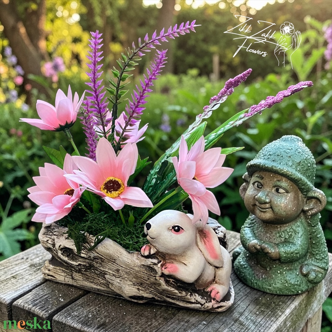 Nyuszis Tavaszi Virágkompozíció - otthon & életmód - dekoráció - asztal és polc dekoráció - asztaldísz - Meska.hu