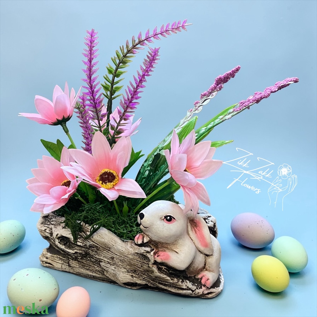 Nyuszis Tavaszi Virágkompozíció - otthon & életmód - dekoráció - asztal és polc dekoráció - asztaldísz - Meska.hu