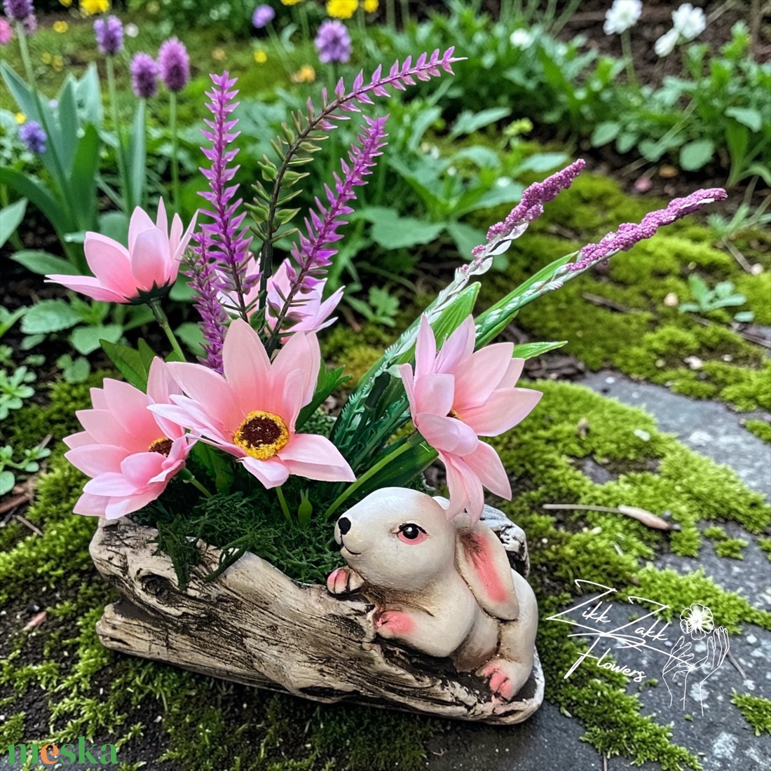 Nyuszis Tavaszi Virágkompozíció - otthon & életmód - dekoráció - asztal és polc dekoráció - asztaldísz - Meska.hu