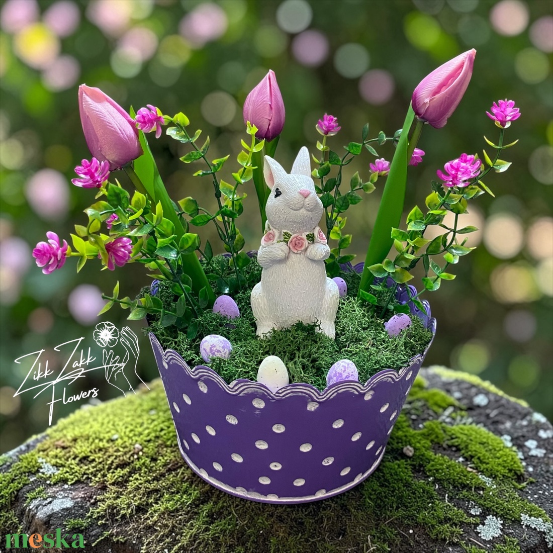 Nyuszis Tulipános Húsvéti Asztaldísz - ünnepi díszek, dekorációk - húsvéti díszek és dekorációk - húsvéti asztaldíszek - Meska.hu