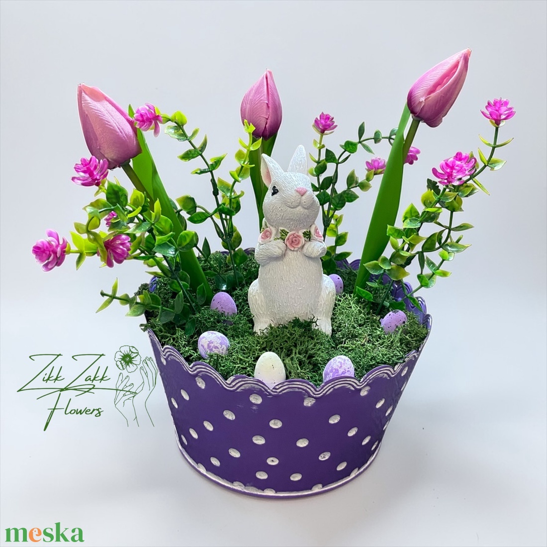 Nyuszis Tulipános Húsvéti Asztaldísz - ünnepi díszek, dekorációk - húsvéti díszek és dekorációk - húsvéti asztaldíszek - Meska.hu