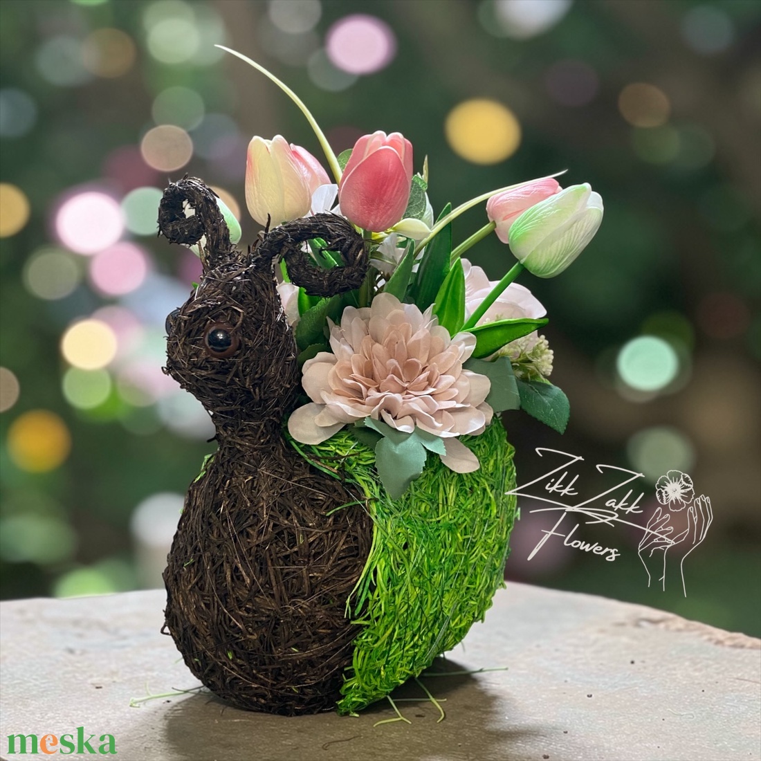 Csiga Kaspós Tulipános Tavaszi Virágkompozíció - otthon & életmód - dekoráció - asztal és polc dekoráció - asztaldísz - Meska.hu