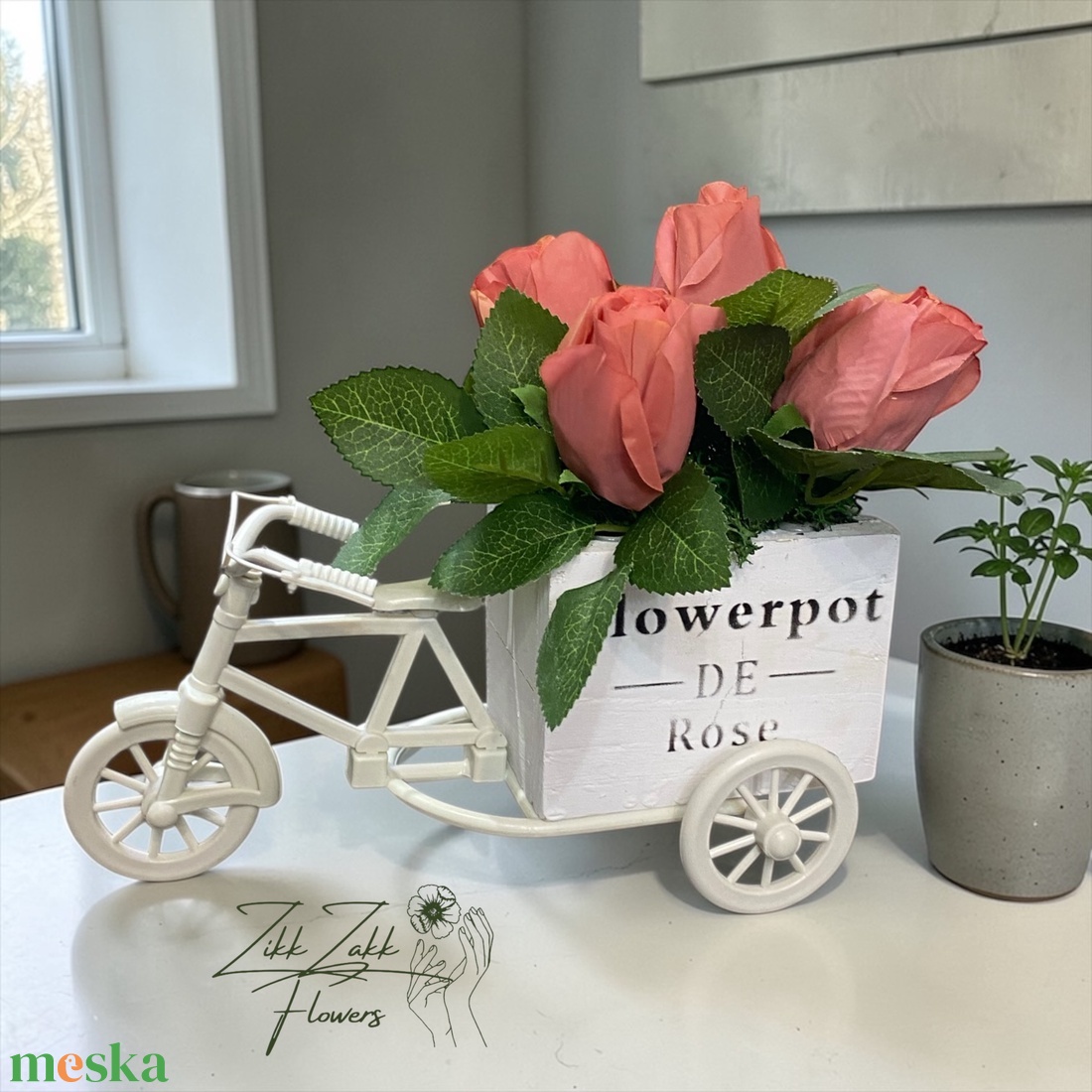 Barack Rózsás Biciklis Dekor Kompozíció - otthon & életmód - dekoráció - asztal és polc dekoráció - asztaldísz - Meska.hu