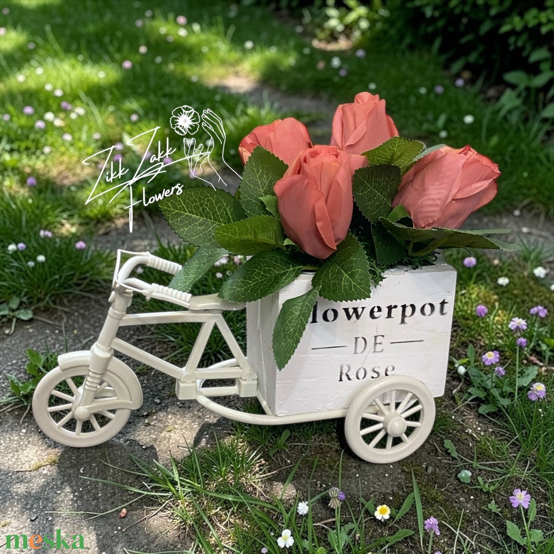 Barack Rózsás Biciklis Dekor Kompozíció - otthon & életmód - dekoráció - asztal és polc dekoráció - asztaldísz - Meska.hu