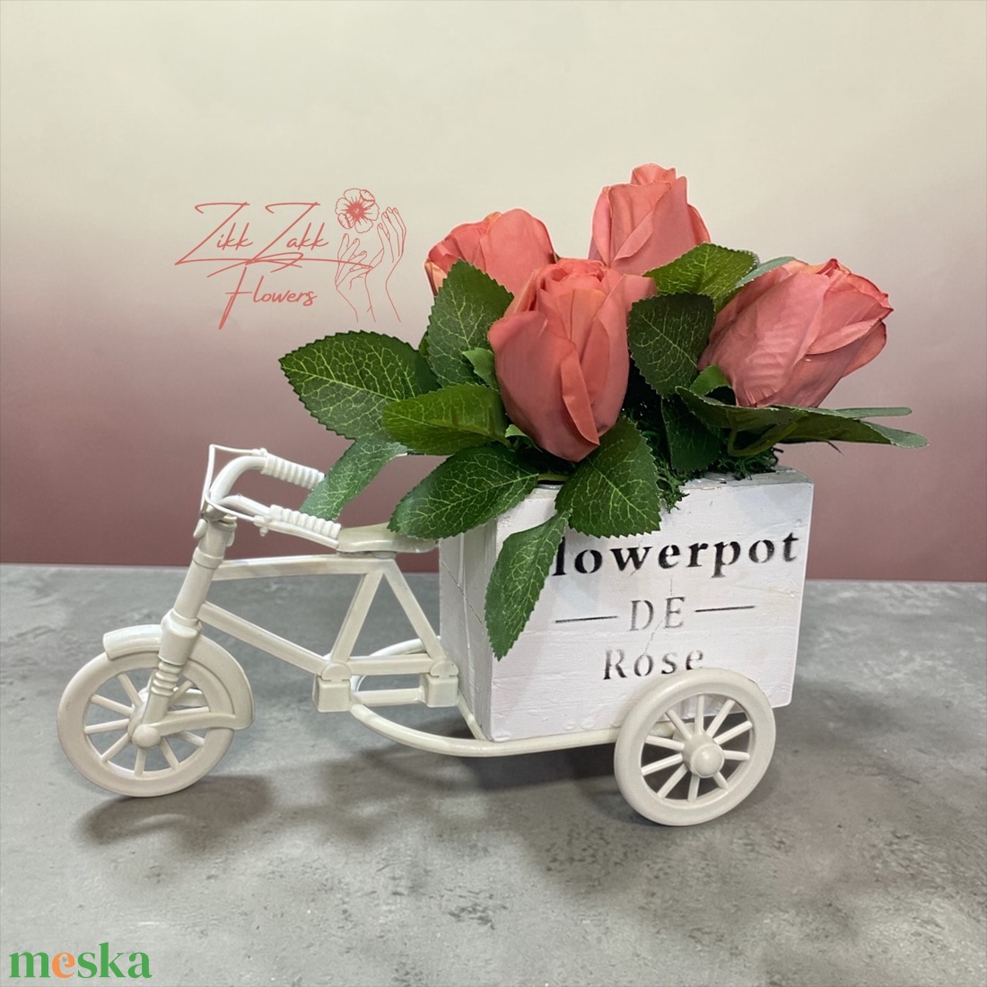 Barack Rózsás Biciklis Dekor Kompozíció - otthon & életmód - dekoráció - asztal és polc dekoráció - asztaldísz - Meska.hu