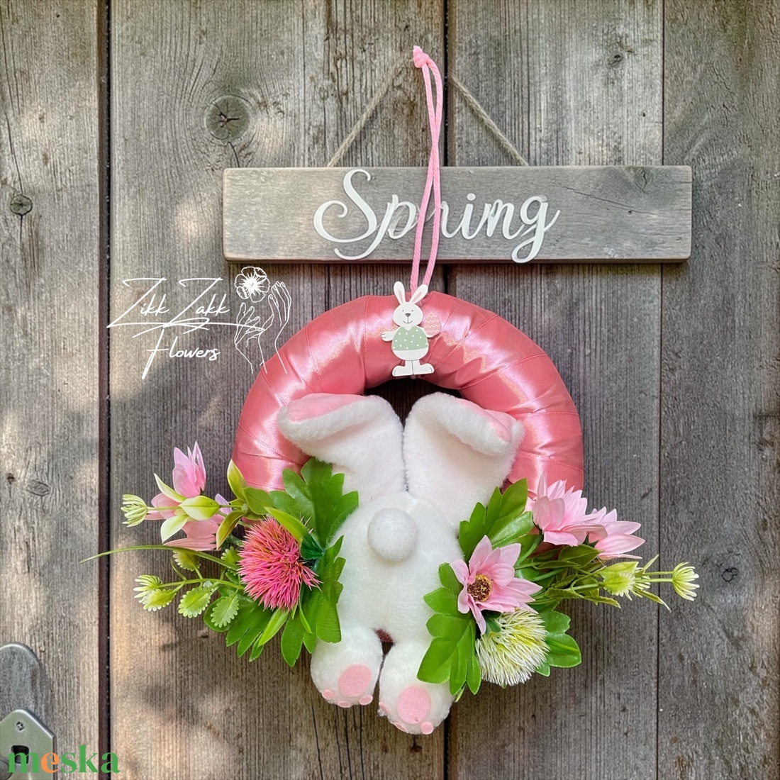 Húsvéti ajtódísz nyuszival � rózsaszín koszorú - otthon & életmód - dekoráció - ajtó- és ablak dekoráció - ajtódísz & kopogtató - Meska.hu
