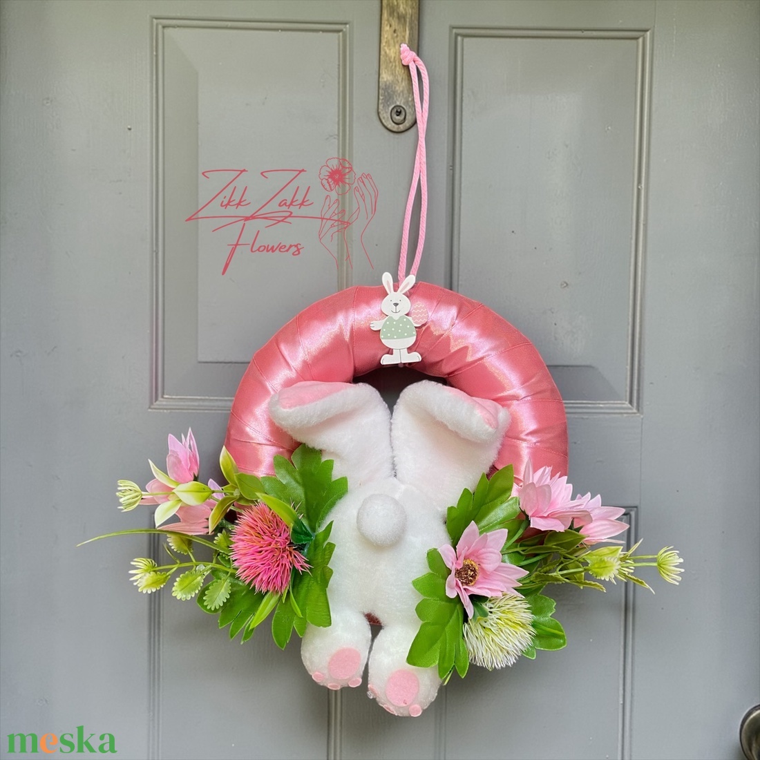 Húsvéti ajtódísz nyuszival � rózsaszín koszorú - otthon & életmód - dekoráció - ajtó- és ablak dekoráció - ajtódísz & kopogtató - Meska.hu