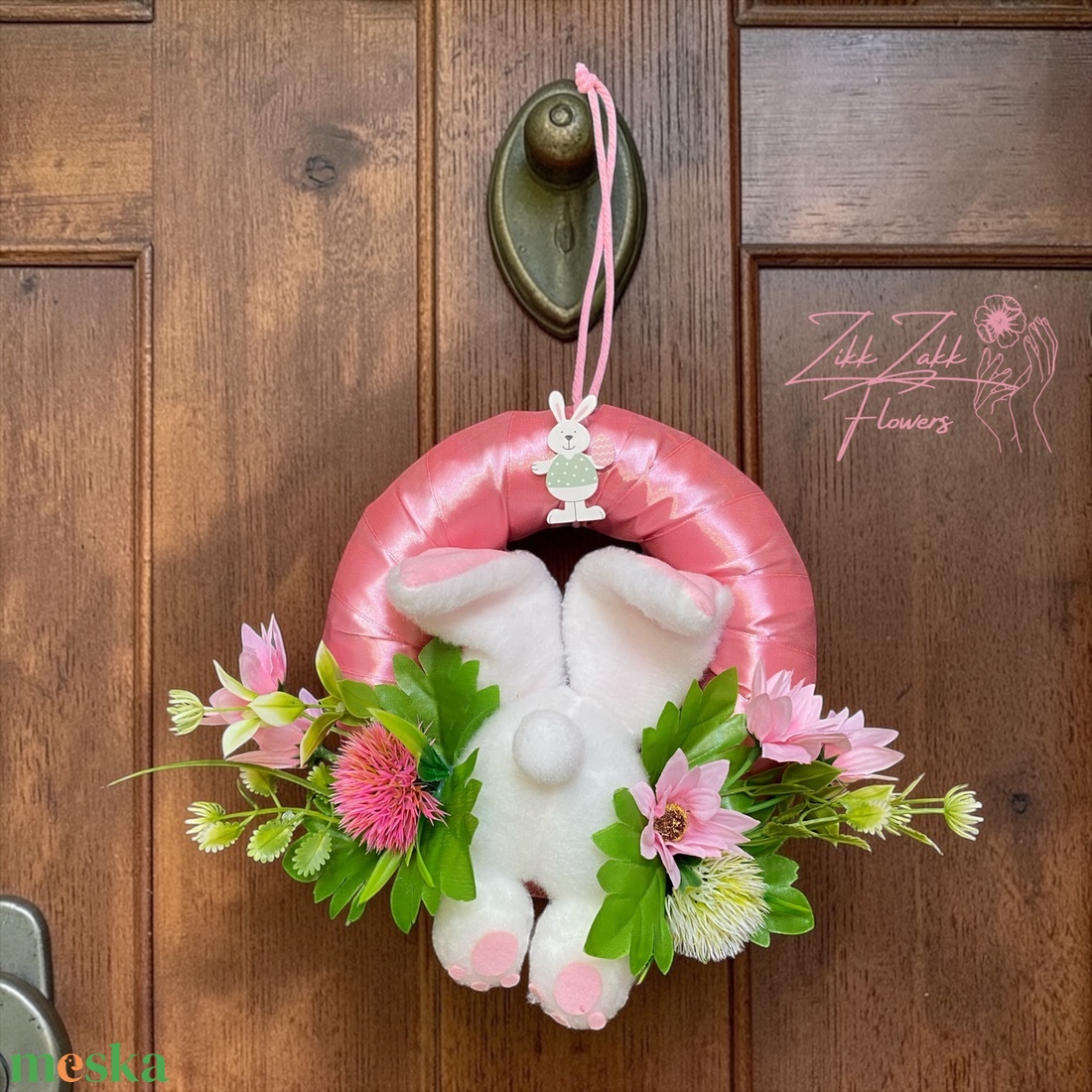 Húsvéti ajtódísz nyuszival � rózsaszín koszorú - otthon & életmód - dekoráció - ajtó- és ablak dekoráció - ajtódísz & kopogtató - Meska.hu