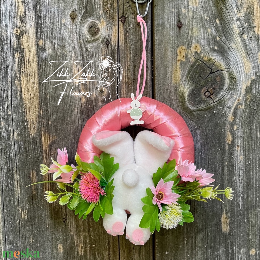 Húsvéti ajtódísz nyuszival � rózsaszín koszorú - otthon & életmód - dekoráció - ajtó- és ablak dekoráció - ajtódísz & kopogtató - Meska.hu