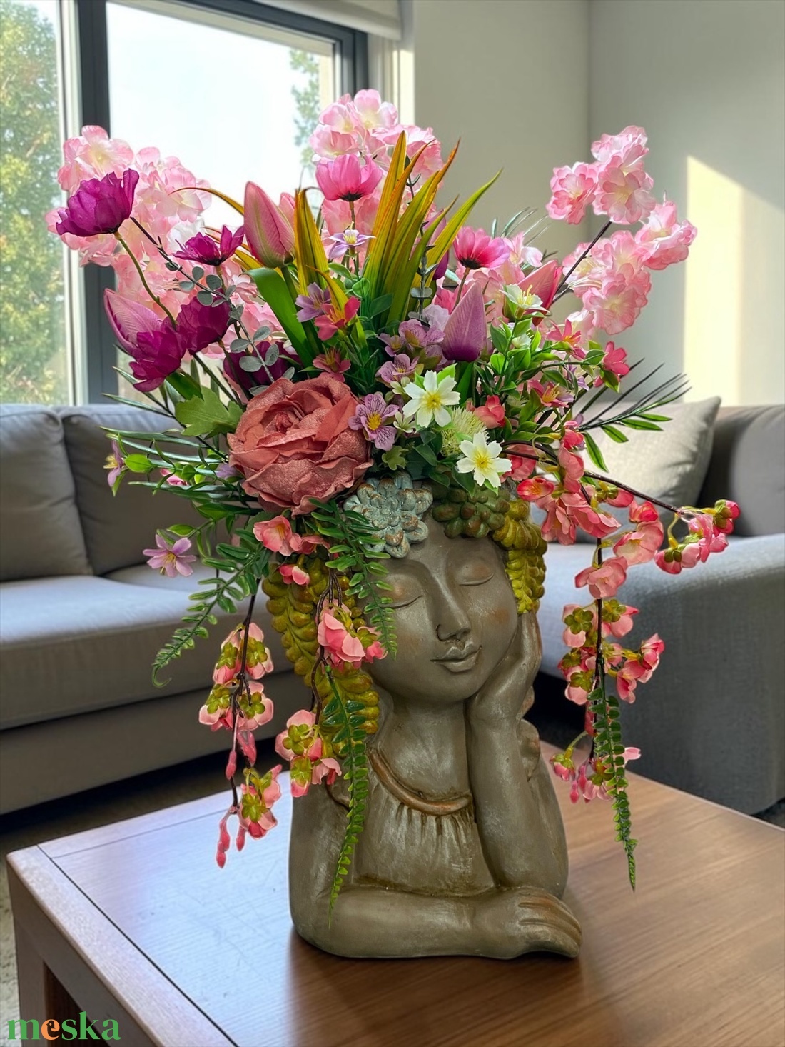 Virágos női fej szobor � romantikus örök virág kompozíció - otthon & életmód - dekoráció - asztal és polc dekoráció - asztaldísz - Meska.hu