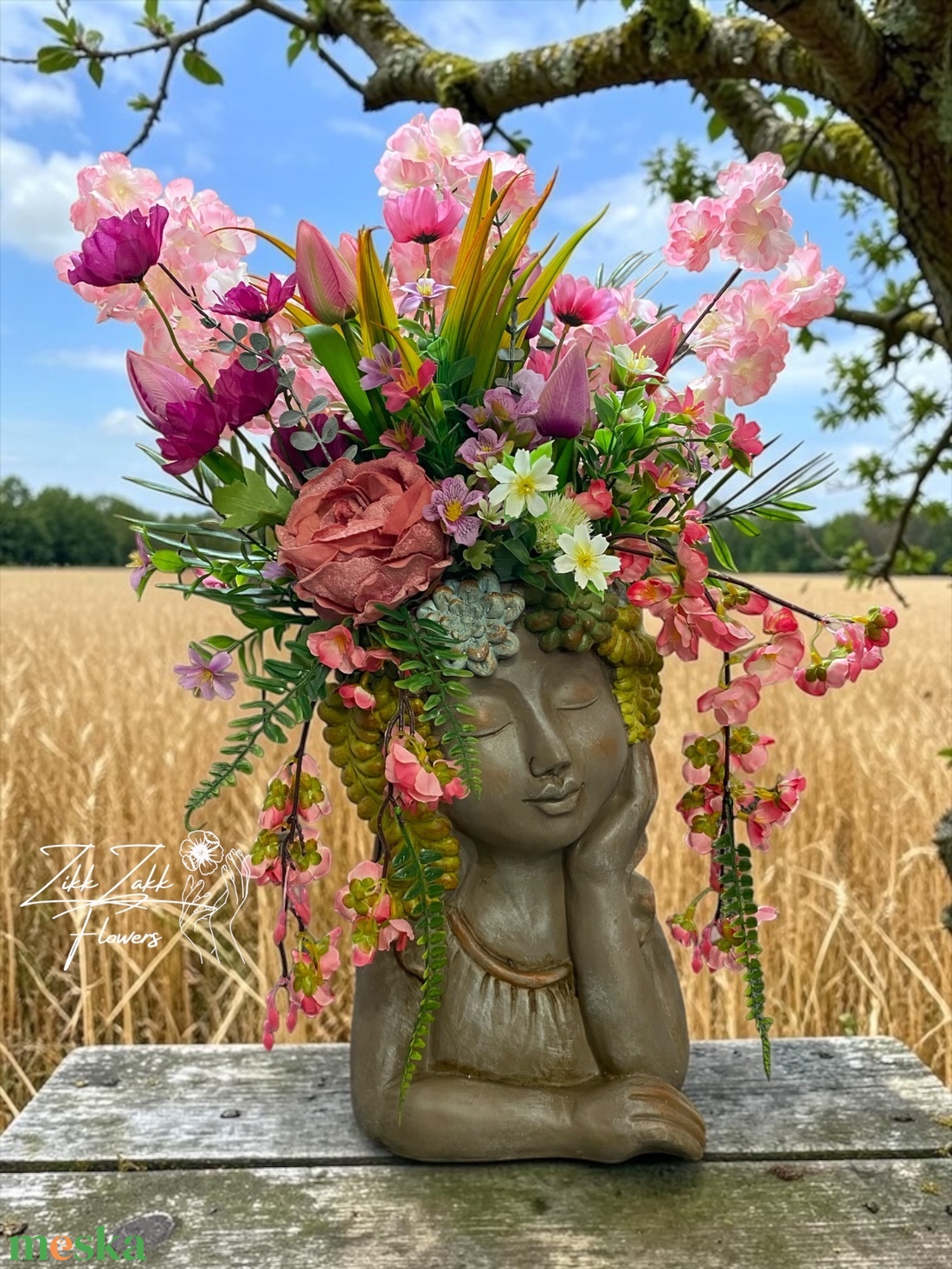 Virágos női fej szobor � romantikus örök virág kompozíció - otthon & életmód - dekoráció - asztal és polc dekoráció - asztaldísz - Meska.hu