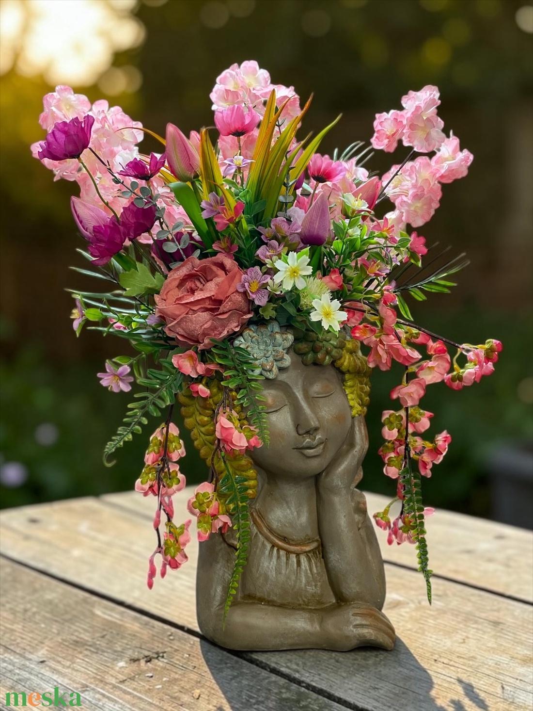 Virágos női fej szobor � romantikus örök virág kompozíció - otthon & életmód - dekoráció - asztal és polc dekoráció - asztaldísz - Meska.hu