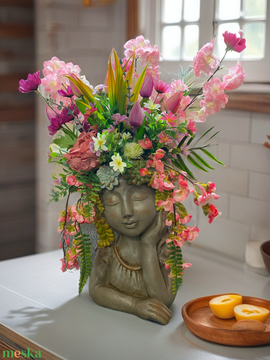 Virágos női fej szobor � romantikus örök virág kompozíció - otthon & életmód - dekoráció - asztal és polc dekoráció - asztaldísz - Meska.hu