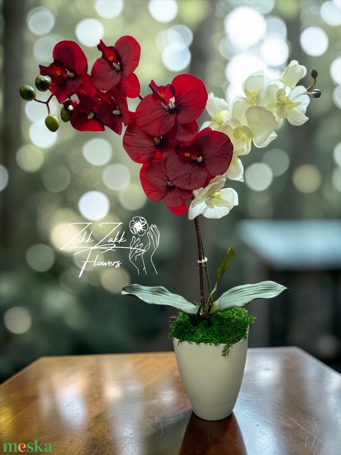 Örök orchidea kompozíció kaspóban � piros-fehér - otthon & életmód - virágdekoráció - virágdíszek - asztali virágdísz - Meska.hu