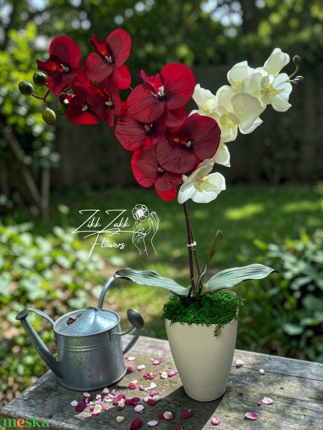Örök orchidea kompozíció kaspóban � piros-fehér - otthon & életmód - virágdekoráció - virágdíszek - asztali virágdísz - Meska.hu