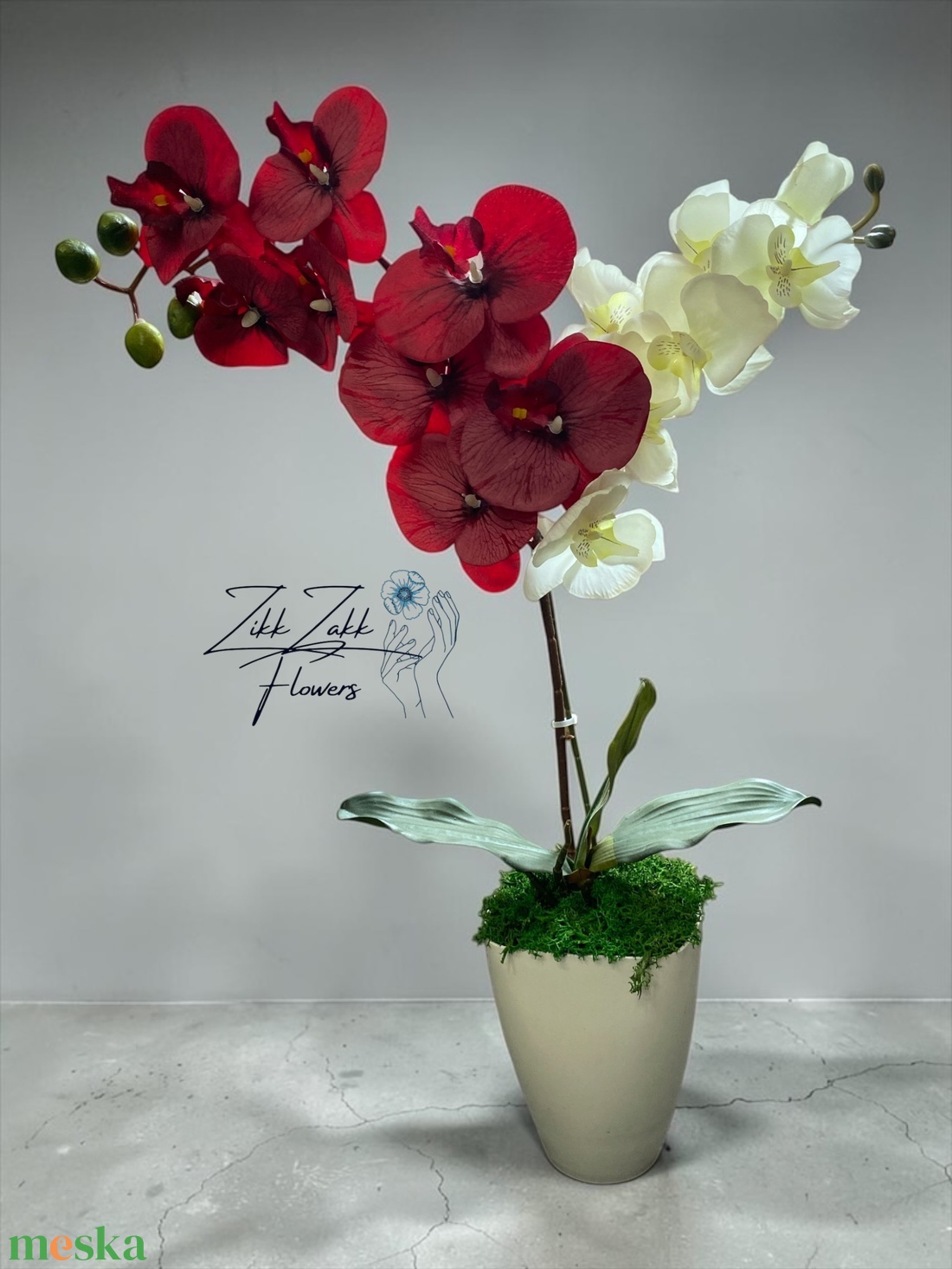 Örök orchidea kompozíció kaspóban � piros-fehér - otthon & életmód - virágdekoráció - virágdíszek - asztali virágdísz - Meska.hu