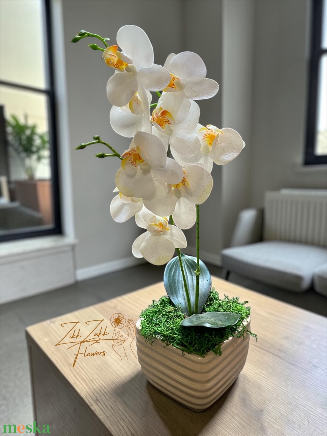 Örök orchidea kompozíció bordázott kaspóban � fehér - otthon & életmód - virágdekoráció - virágdíszek - asztali virágdísz - Meska.hu