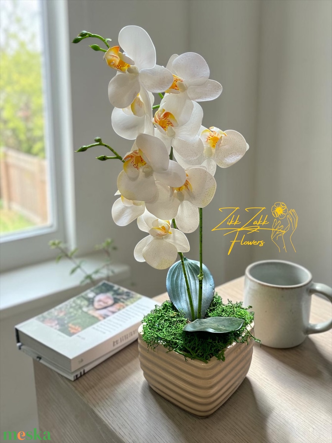 Örök orchidea kompozíció bordázott kaspóban � fehér - otthon & életmód - virágdekoráció - virágdíszek - asztali virágdísz - Meska.hu