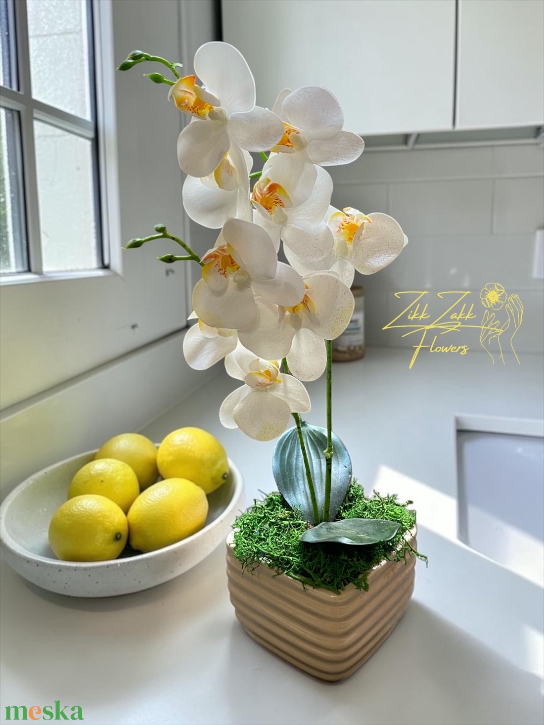 Örök orchidea kompozíció bordázott kaspóban � fehér - otthon & életmód - virágdekoráció - virágdíszek - asztali virágdísz - Meska.hu