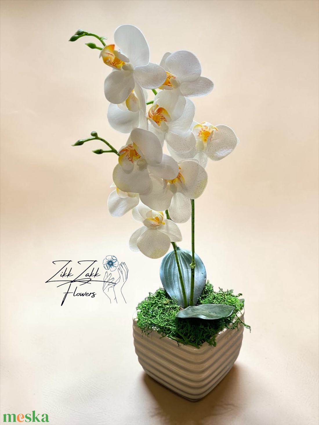 Örök orchidea kompozíció bordázott kaspóban � fehér - otthon & életmód - virágdekoráció - virágdíszek - asztali virágdísz - Meska.hu