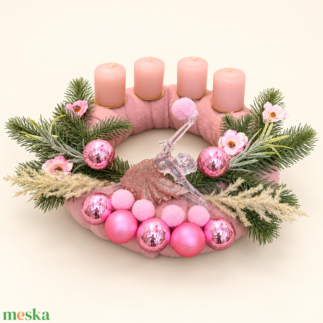 Rózsaszín balerina � adventi koszorú négy rózsaszín gyertyával - karácsony - adventi díszek - adventi koszorú - Meska.hu