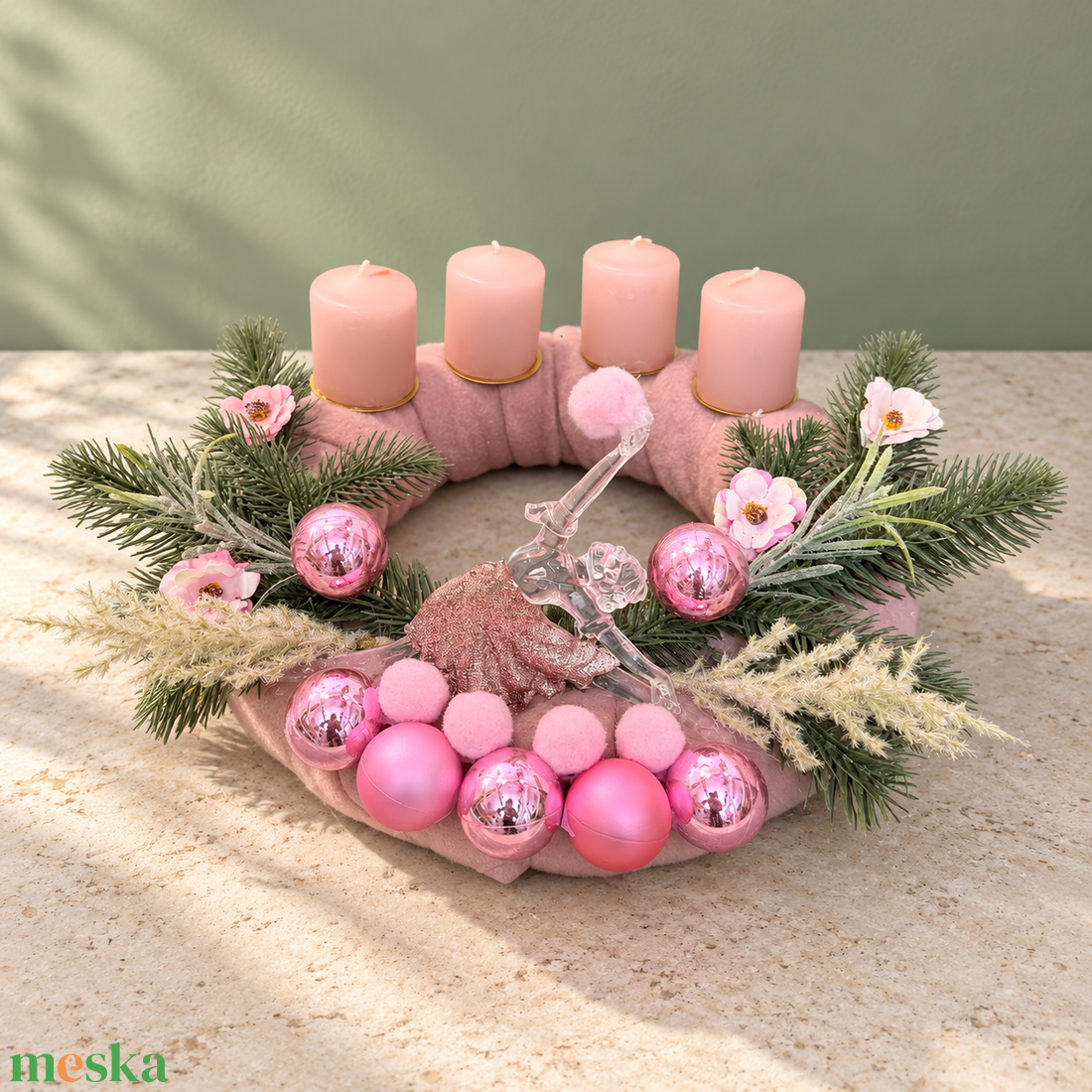 Rózsaszín balerina � adventi koszorú négy rózsaszín gyertyával - karácsony - adventi díszek - adventi koszorú - Meska.hu