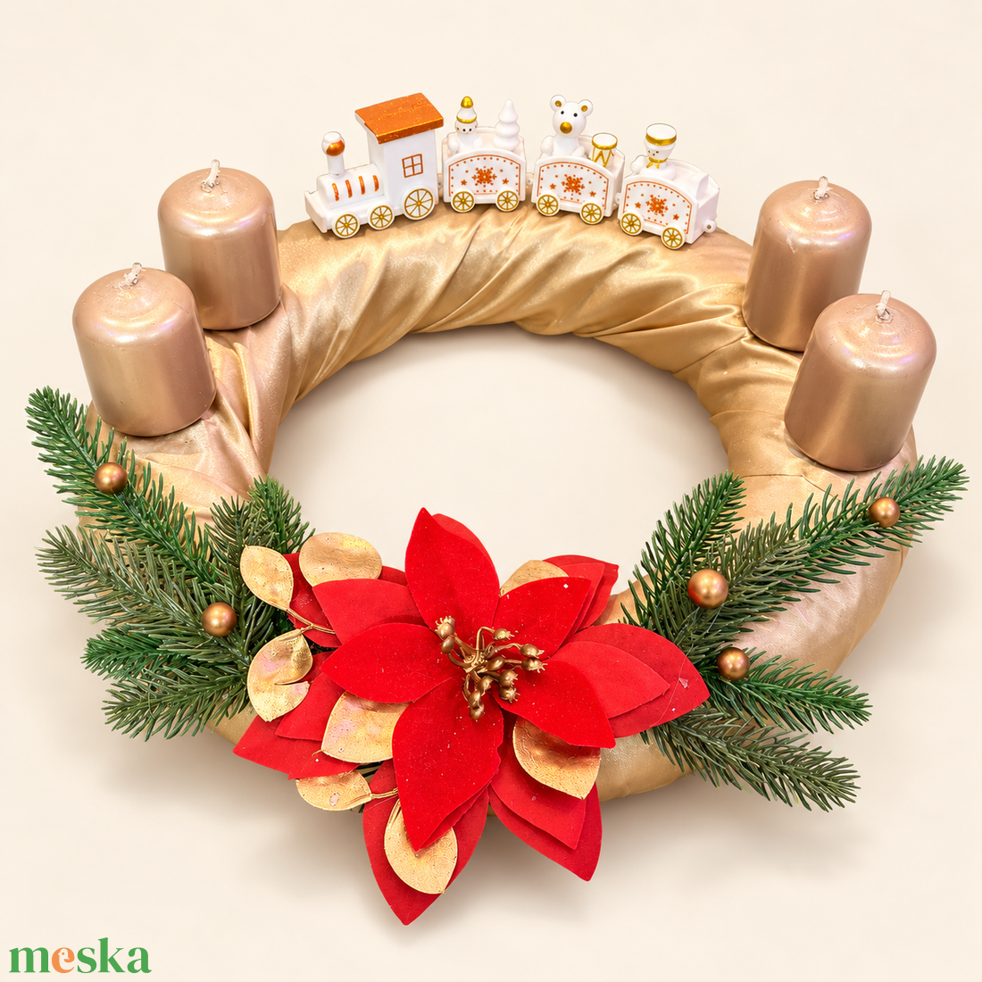 Karácsonyi kisvonat � pezsgőszínű adventi koszorú - karácsony - adventi díszek - adventi koszorú - Meska.hu