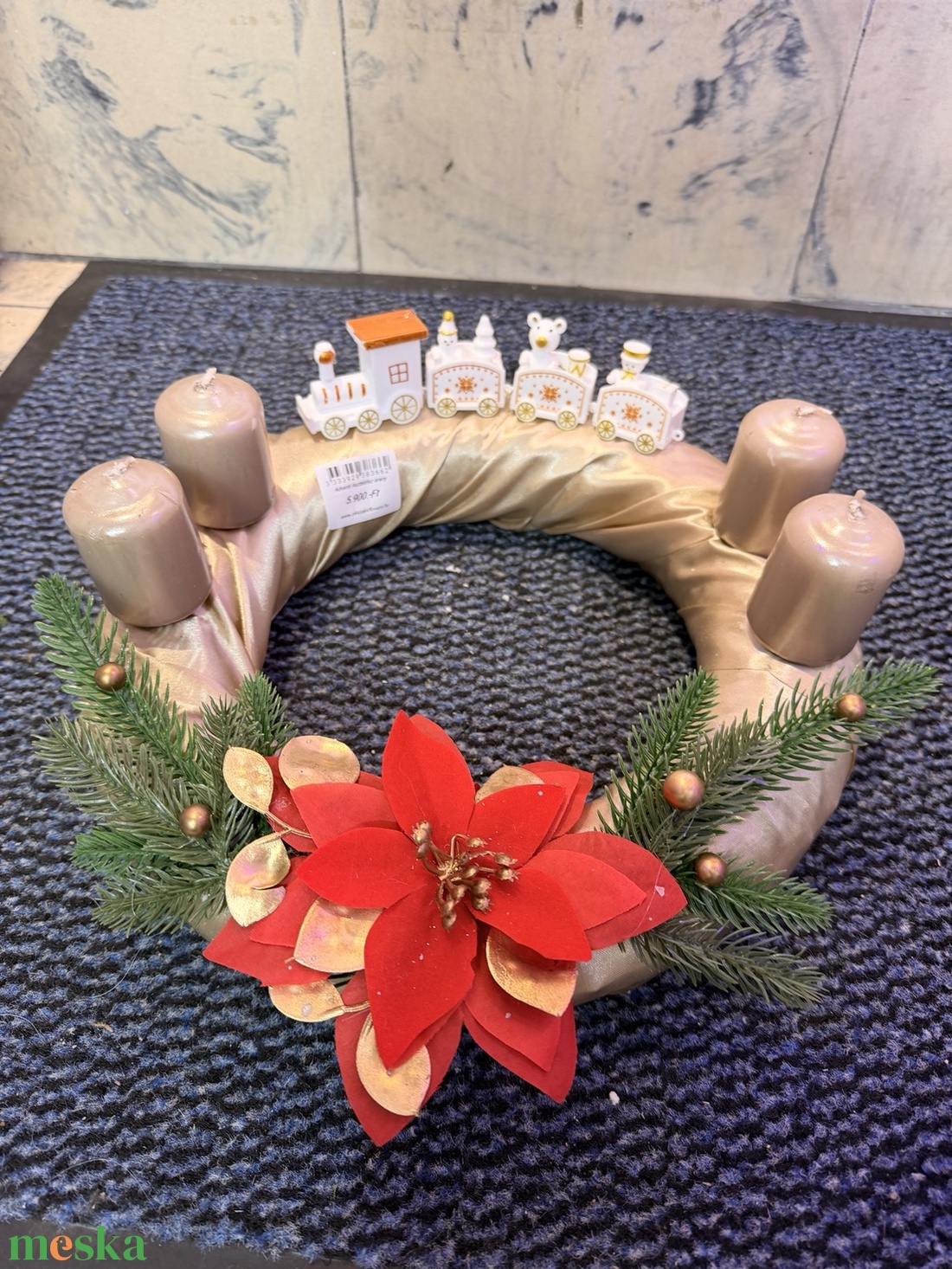 Karácsonyi kisvonat � pezsgőszínű adventi koszorú - karácsony - adventi díszek - adventi koszorú - Meska.hu