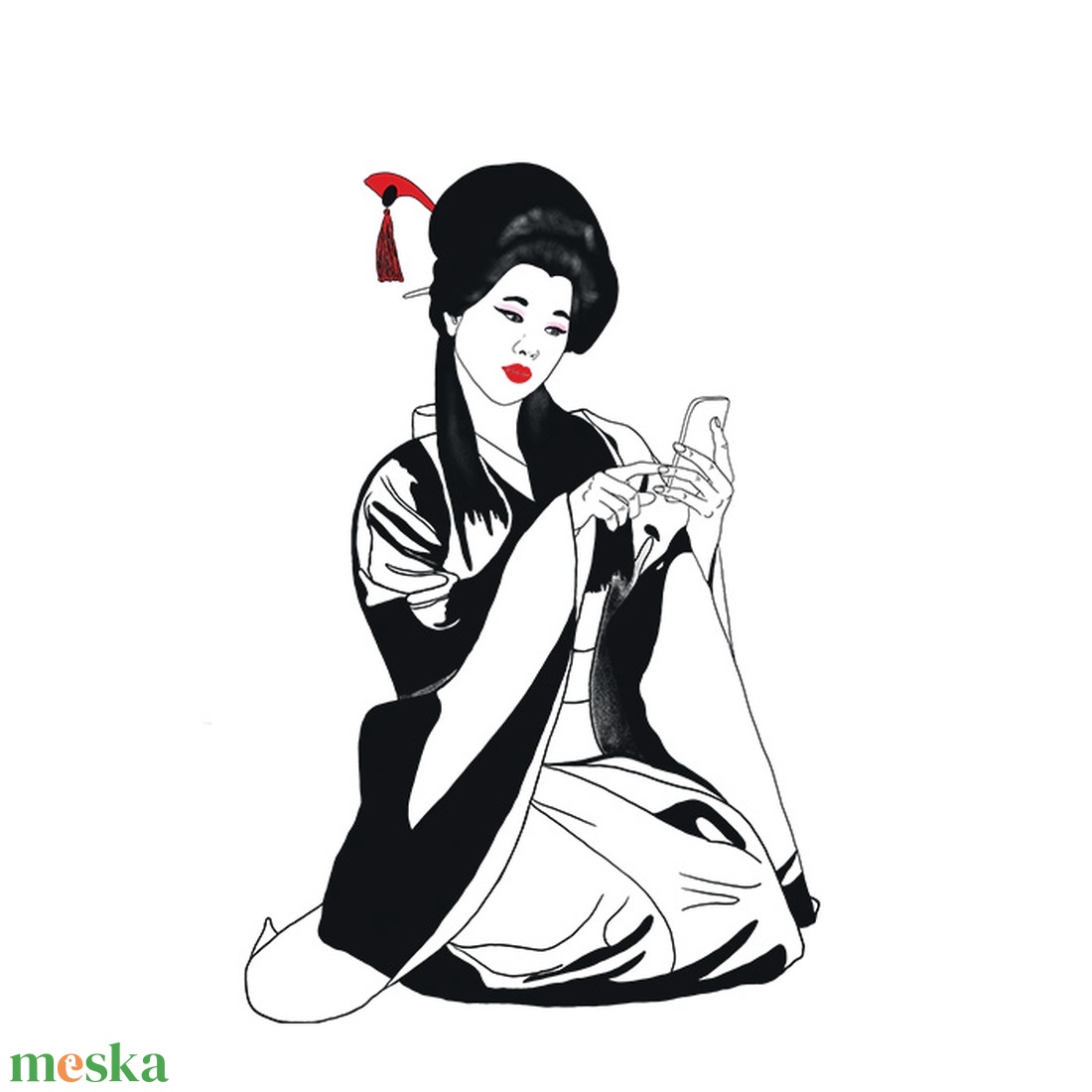 Japán Gésa � vonalrajz illusztráció (digitális letöltés) - művészet - grafika & illusztráció - digitális - Meska.hu