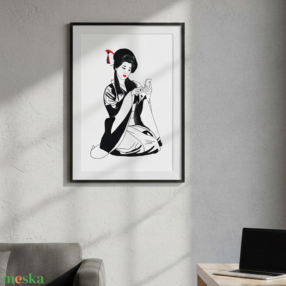 Japán Gésa � vonalrajz illusztráció (digitális letöltés) - művészet - grafika & illusztráció - digitális - Meska.hu