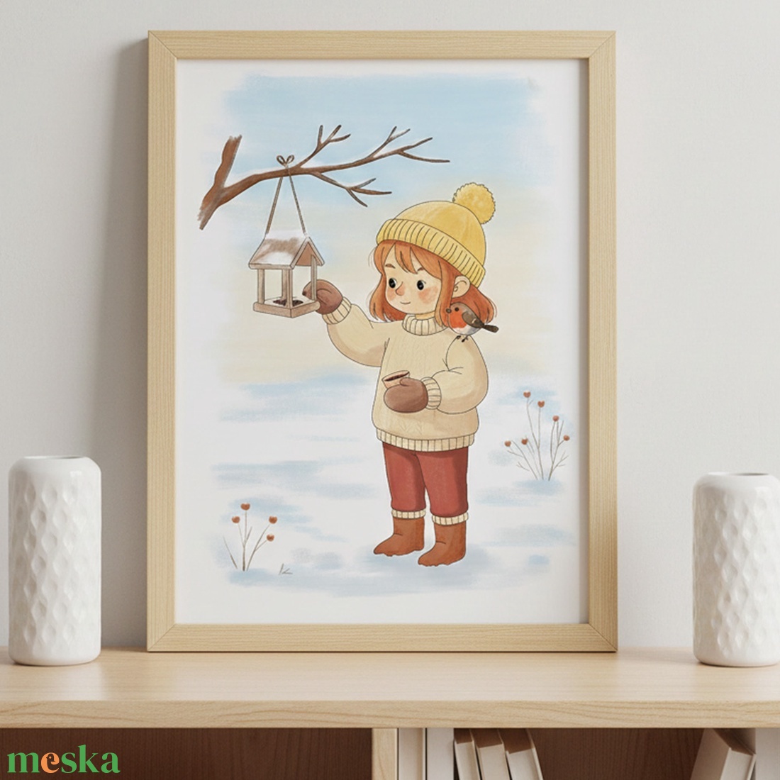 Téli gondoskodás � madáretetős illusztráció / Art Print - művészet - grafika & illusztráció - digitális - Meska.hu
