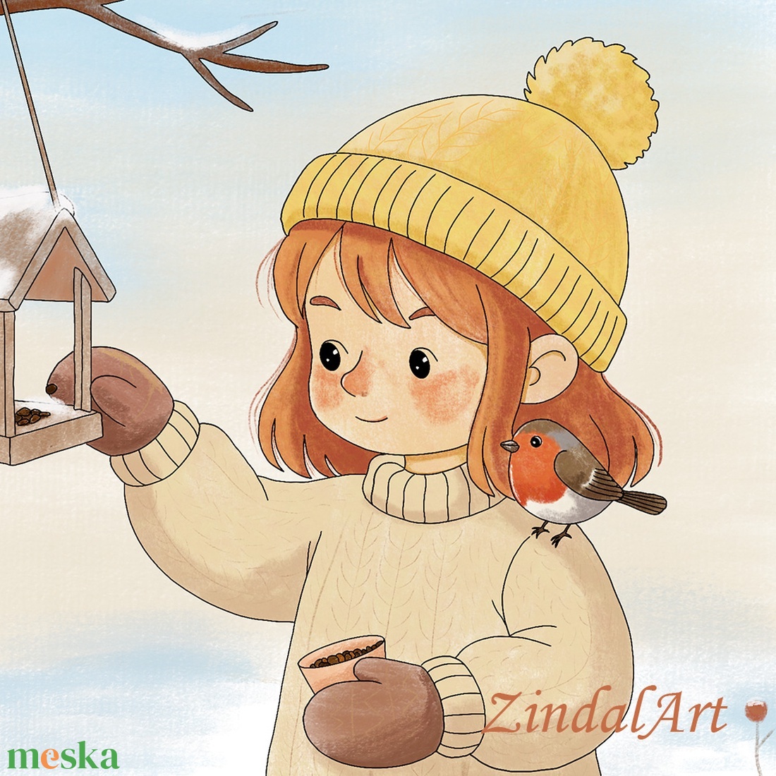 Téli gondoskodás � madáretetős illusztráció / Art Print - művészet - grafika & illusztráció - digitális - Meska.hu