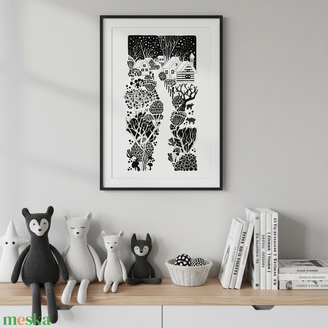  Téli éjszakák meséje � egyedi, fekete-fehér téli táj illusztráció / Art Print - művészet - grafika & illusztráció - digitális - Meska.hu
