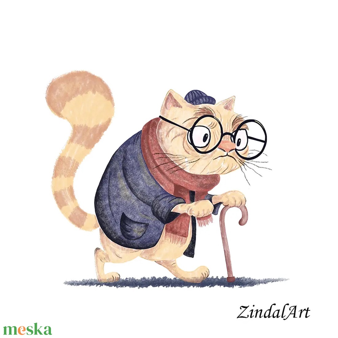 Idős cica-portré gyerekszobába vagy nappaliba / Art print - művészet - grafika & illusztráció - digitális - Meska.hu