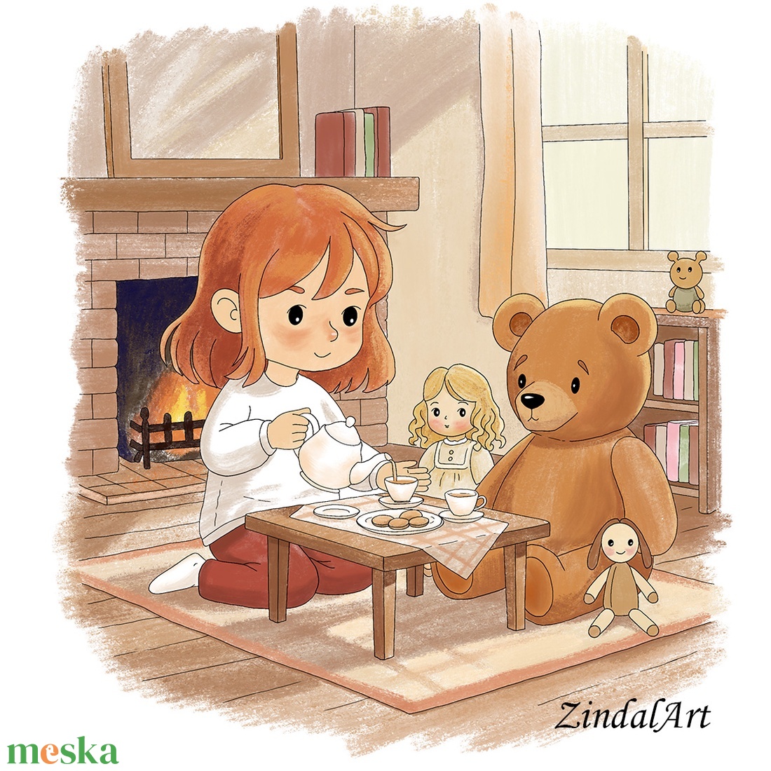 Teadélután � Akvarell hatású gyerekszoba falikép - művészet - grafika & illusztráció - művészi nyomat - Meska.hu