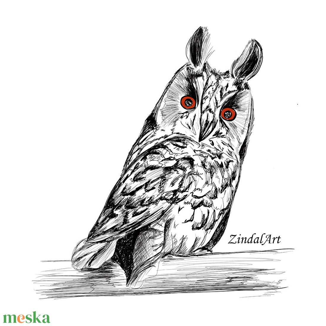 Bagoly grafika, falikép - művészet - grafika & illusztráció - művészi nyomat - Meska.hu