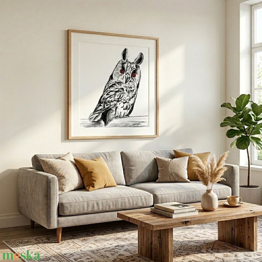 Bagoly grafika, falikép - művészet - grafika & illusztráció - művészi nyomat - Meska.hu